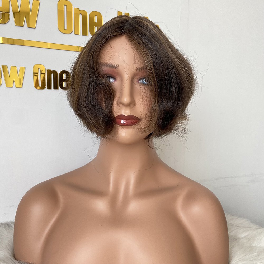 6/12  11“  European Hair Short Style Silk Top Wig For Old Lady